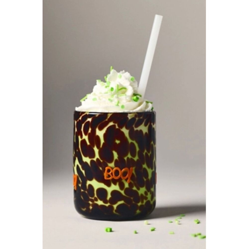 Anthropologie Home Brown Halloween Boo Glass New